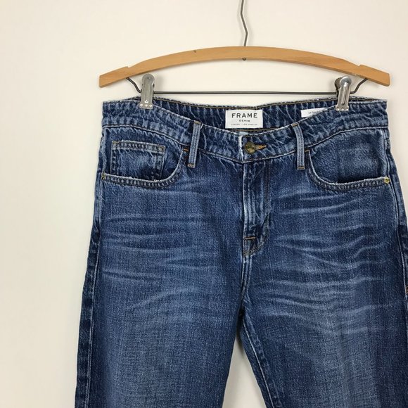 FRAME Denim Le Grand Garcon Jeans Ripped Knee Women's 26 Medium Dark Wash A9 - Picture 2 of 7